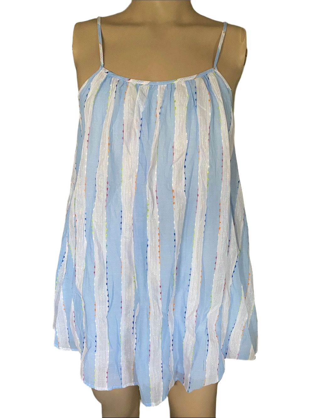 Judith March Light Blue and White Striped Spaghetti-Strap Dress